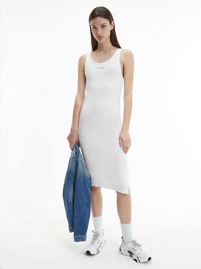 Calvin Klein Ruhák HU222558 | Calvin Klein Organic Cotton Rib Jersey Női Ruha Világos Fehér